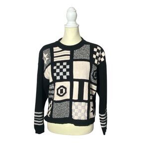 Vintage Lizwear Geometric Patchwork Cotton Knit Sweater Women's Size MP